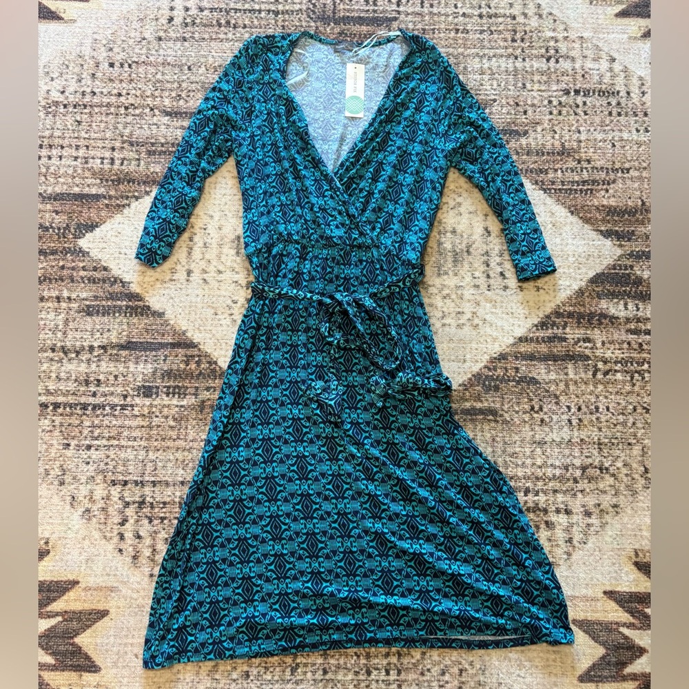 Market & Spruce NWT Dress Sz MediumDexter Faux Wrap Blue Teal Abstract Print
